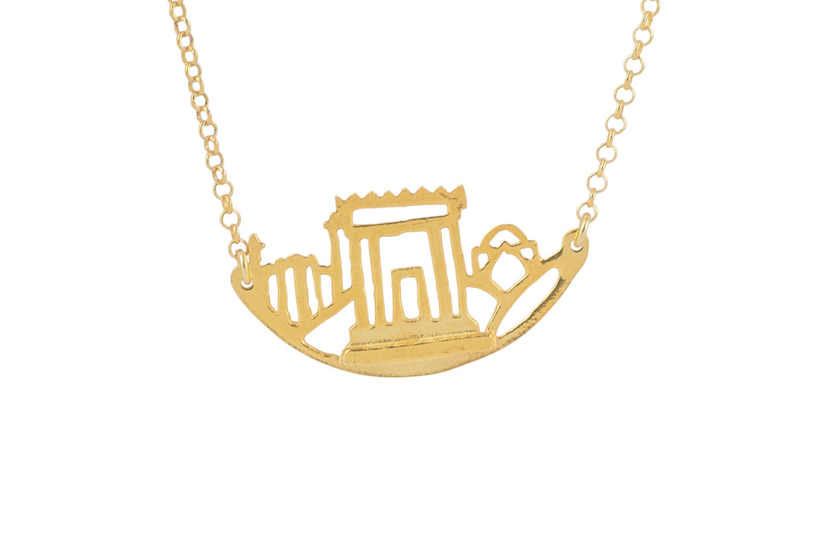 Three Places (Jerusalem, Hebron, Shechem) Gold Necklace