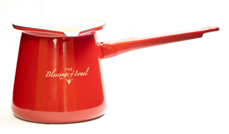 Red pot with 'The Blessings of Israel' text on a white background